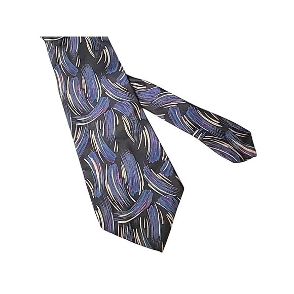 ๐ฉต Vintage Burdines Silk Tie Abstract Black & Blue Art Deco Style โ Made in USA - Picture 1 of 6